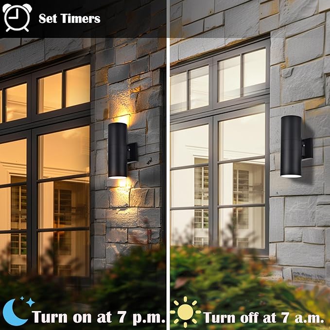 RGB Outdoor Wall Light Fixtures, Smart Cylinder Exterior Lighting Fixtures Wall Mount, Color Changing Up Down Wall Sconce, LED Outdoor Porch Lights for House Front Door Garage