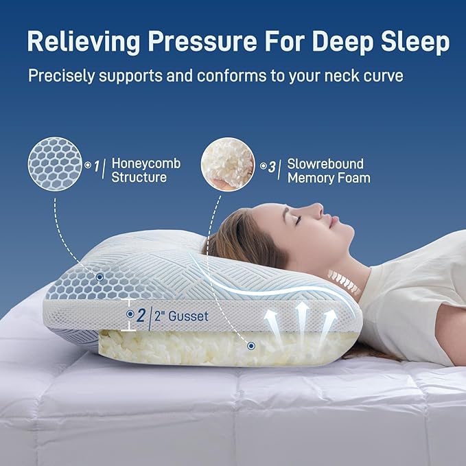 Shredded Memory Foam Cooling Soft Bamboo Viscose Pillow Queen Size, Adjustable Hypoallergenic Hotel Quality Bed Pillow for Side, Stomach or Back Sleeper, Oeko-TEX Certified