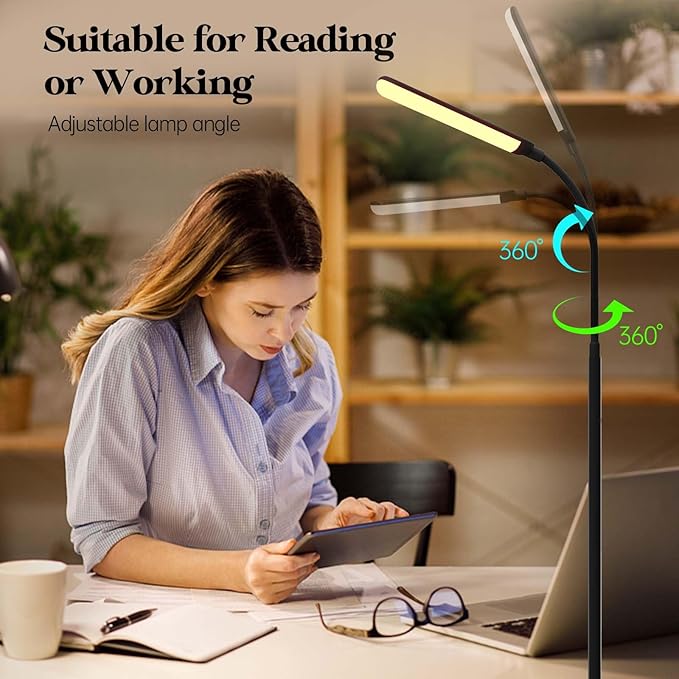 LED Floor Lamp, 18W Super Bright Floor Lamp for Living Room, Adjustable Stepless Colors & Brightness Gooseneck Standing Lamp, Eye Caring Reading Light with Remote& Touch Control for Bedroom Office