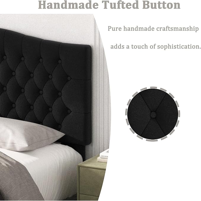 King Headboard Only, Upholstered Headboard King for Adjustable Bed Velvet Tufted Wall Mounted Head Board with Solid Wood Legs Head Board, Black