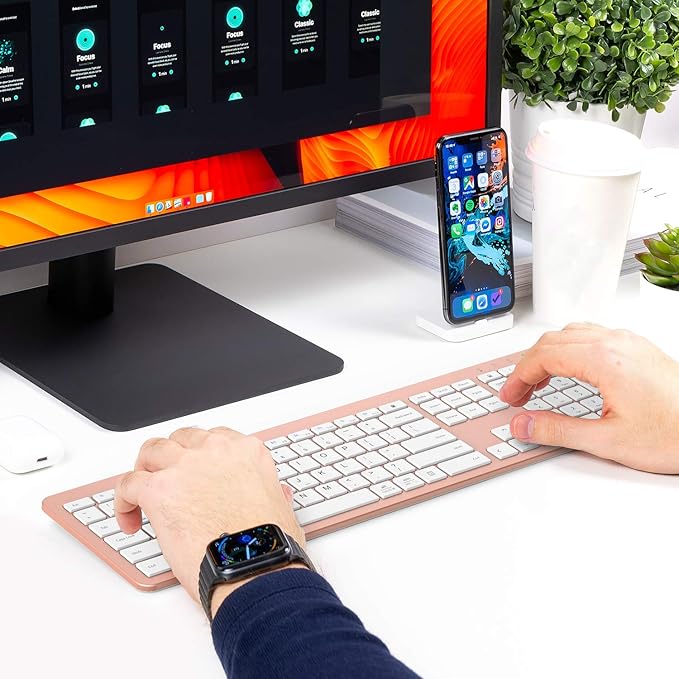 iClever GK08 Wireless Keyboard and Mouse Combo, USB-C Rechargeable Full-Size Keyboard with Numeric Keypad, Quiet Scissor Keys, 2.4 G Plug and Play, Compatible with Mac MacBook Windows PC Laptop