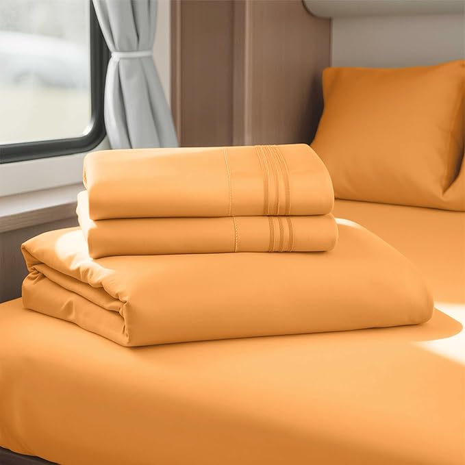 Clara Clark Bed Sheets, Premier 1800 Series 4 Piece RV Queen Sheet Set, Luxury Soft Sheets for RV Bunks, Short Queen - Apricot Orange