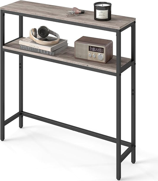 VASAGLE Console Table, 2-Tier Narrow Sofa Table with 2 Shelves, 7.9 x 31.5 x 31.5 Inches, for Living Room, Hallway, Entryway, Heather Greige and Ink Black ULNT130K02V1