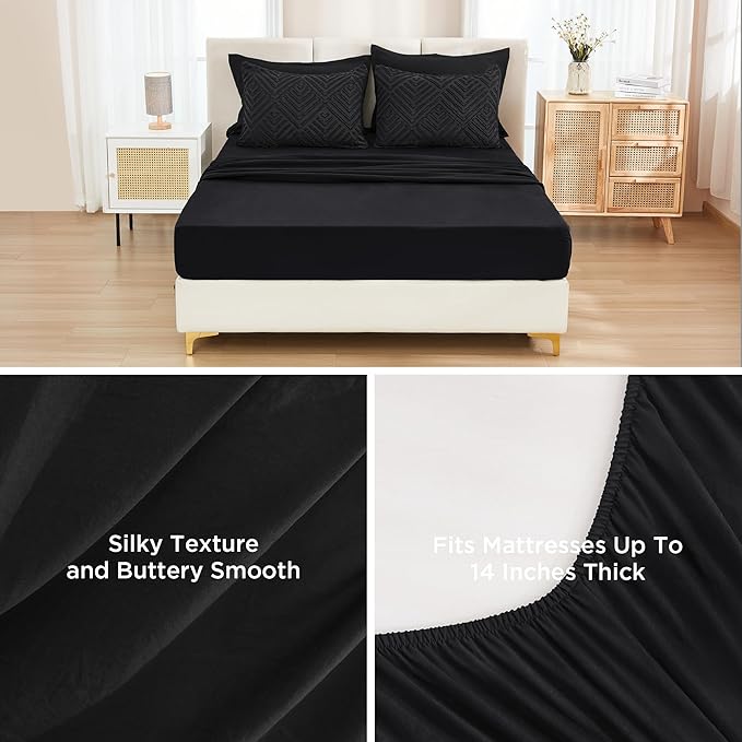 Andency Oversized King Size Comforter Set 7 Pieces Black - Bed in a Bag Oversized King Boho Lightweight Fluffy Tufted Bedding Sets with Comforter, Sheets, Pillowcases & Shams