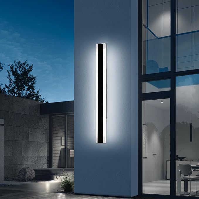 Mikeru 31.4inch Long Led Wall Light, 6000k Cool White Modern Outdoor Wall Light Ip65 Waterproof Black Acrylic Porch Exterior Lighting Fixtures, Exterior Wall Mount Lights for Garage Front Door