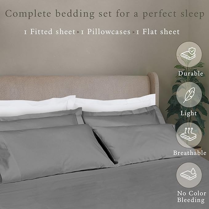 Threadmill - 5 Star Hotel Twin Sheet Set 100% Cotton Sheets, 500 Thread Count, Deep Pocket, Snug Fit, Soft & Crisp Best Bedding Sheets Set 3 Piece Set (Twin, Dark Gray)