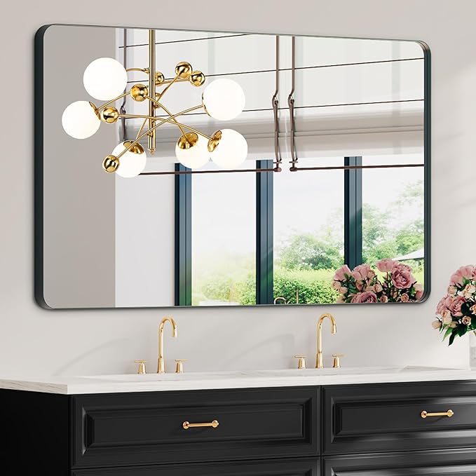 Bathroom Mirrors for Over Sink,55x30Inch Vanity Mirrors for Wall,Black Metal Frame Rectangle Mirrors for Bathroom Vertically Restroom,Hangs Horizontally or Farmhouse