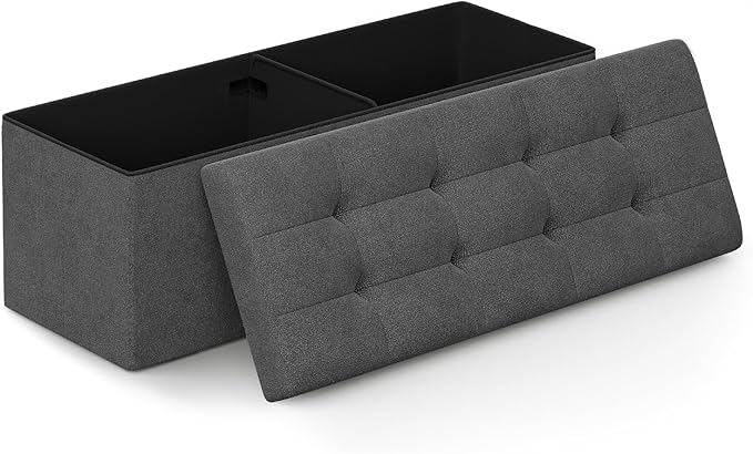 Athena Collection Ottoman Bench with Storage, 43 Inches Large End of Bed Storage Ottoman Bench, 130L Load 220 Lbs Linen Foot Rest for Bedroom, Living Room, Entyway, Dark Gray