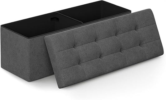 Athena Collection Ottoman Bench with Storage, 43 Inches Large End of Bed Storage Ottoman Bench, 130L Load 220 Lbs Linen Foot Rest for Bedroom, Living Room, Entyway, Dark Gray