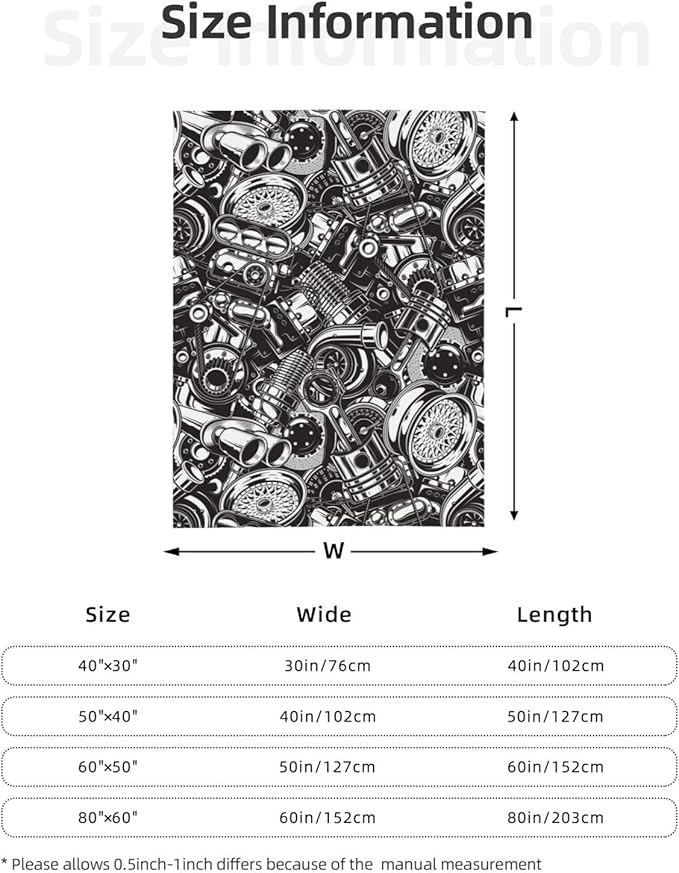 Automobile Car Parts Blankets for Mens Womens Boys Girls Gifts 60X50 Inches Ultra-Soft Warm Lightweight Bedding Throw for Bed, Sofa, Couch