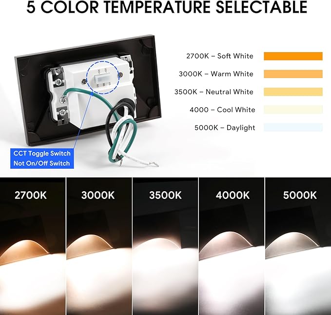 Energetic 5CCT 120V LED Indoor Outdoor Step Lights, 2700K/3000K/3500K/4000K/5000K Stair Lighting, 3W Dimmable LED Lights for Step Stair, CRI90, ETL Listed, IP65 Waterproof, Aluminum, Bronze, Pack of 4