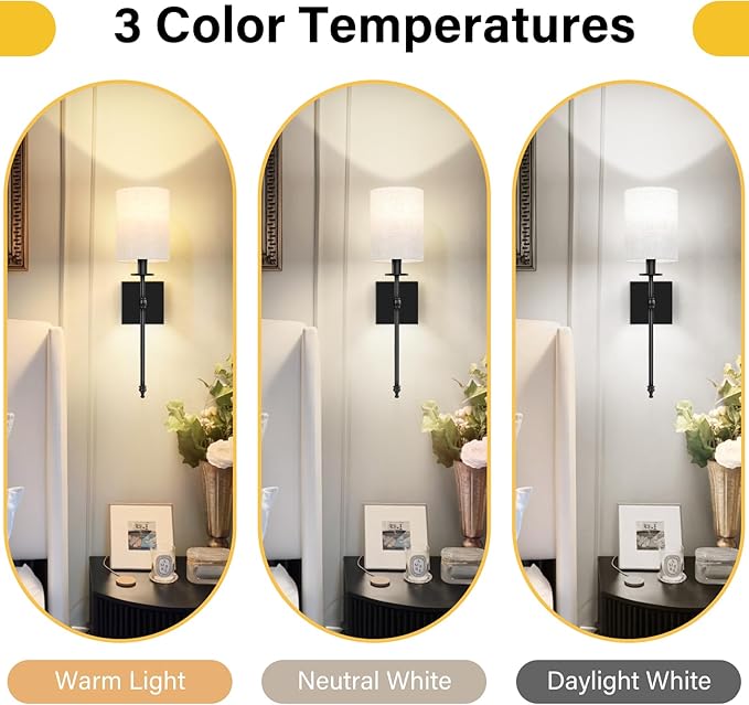 19.9 inch Battery Operated Wall Sconces Set of 2 with Remote, Rechargeable Wireless Wall Lights with Beige Fabric Shade, Indoor Not Hardwired Dimmable for Bedroom Living Room Decor