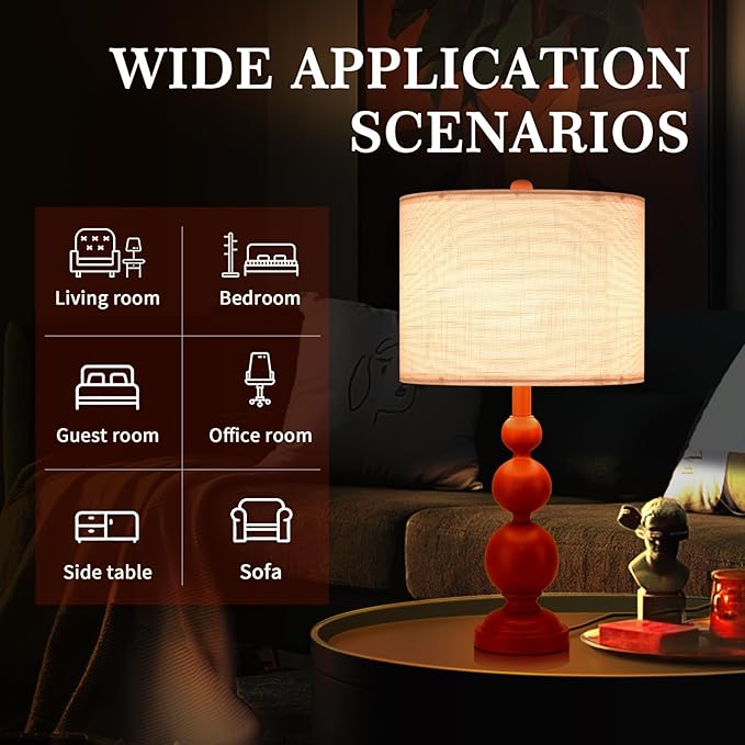24.4'' Orange Mid Century Modern Table Lamps Set of 2 for Living Room Bedroom Bedside Nightstand, Contemporary Table Lamp for Bedside, End Table Side Table Lamp (Bulbs Not Includes)