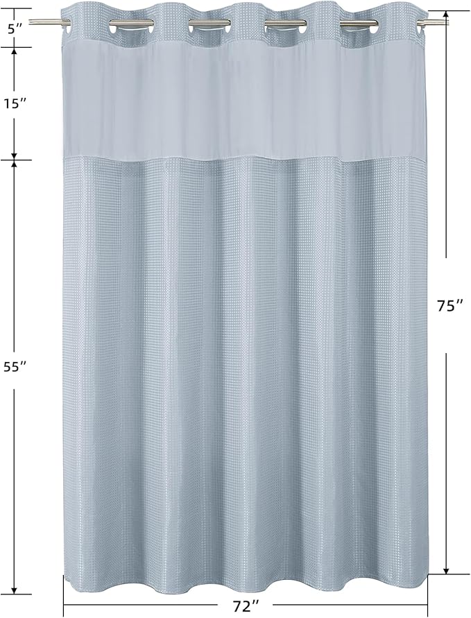 Colorful Star No Hook Shower Curtain with Snap in Fabric Liner, Waffle Weave Heavy Duty Thick Shower Curtains with Mesh Top Window, Hotel Style Waterproof Bathroom Curtain Set, 72 x 75 Inch, Fog Blue