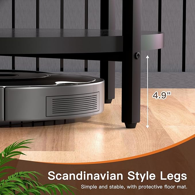 Coffee Table, 2 Tier Coffee Tables for Living Room, Round Coffee Table with Storage, Floor Table for Bedroom, Home Office, Black (27.6" D x 17.7" H)