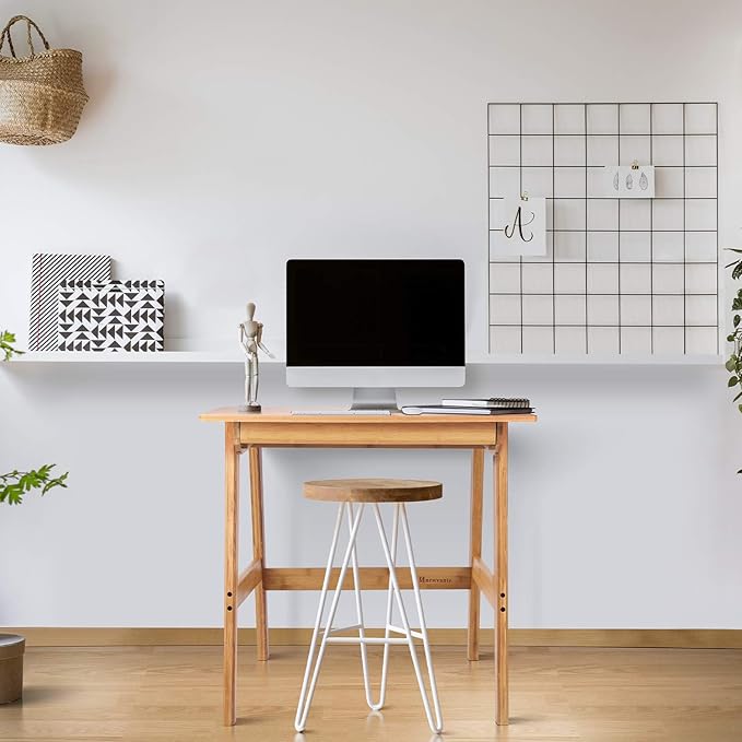 Nnewvante Writing Computer Desk 31.5" Bamboo Home Office Table with Large Drawer, Modern Furniture Simple Study Makeup Workstation