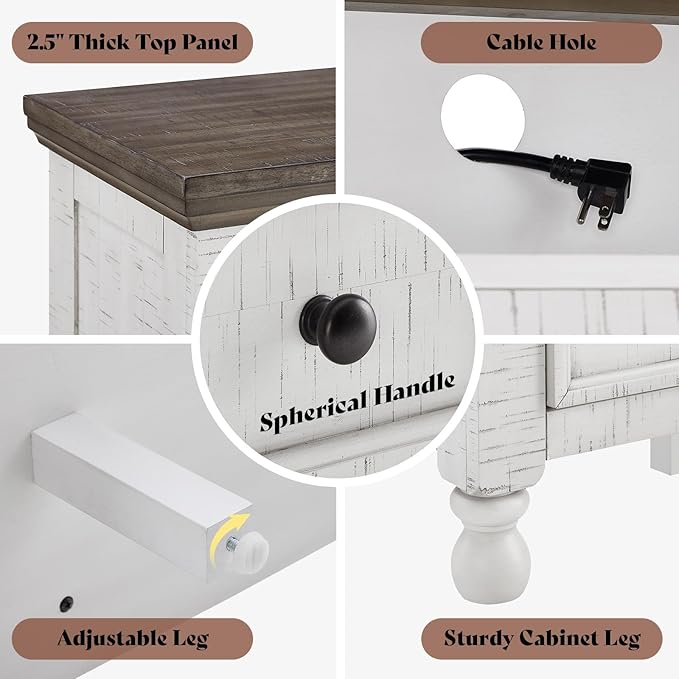 AMERLIFE 70” Fireplace TV Stand for TVs up to 75”, Solid Wood Entertainment Center with 36”Electric Fireplace Insert, Farmhouse Media Console with Storage, Distressed White