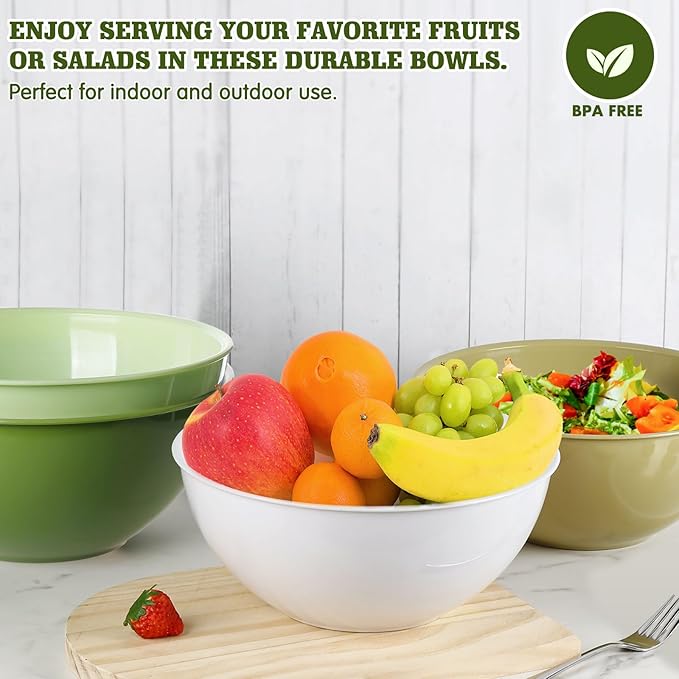 4-Piece Plastic Mixing Bowl Set, 113oz Lightweight Serving Bowls, Large Salad Bowls for Baking,Prepping, Cooking and Serving Food, Dishwasher & Microwave Safe