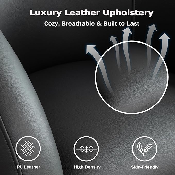 34.6" W Swivel Accent Chair, Modern Round Faux Leather Armchair for Living Room,Upholstered Comfy Sofa Chairs for Bedroom Reading Apartment Lounge,Fully Assembled(Black)