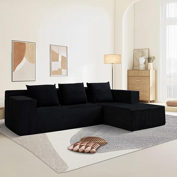 Cloud Sectional Sofa, Boneless Couch for Living Room, No Assembly Required, Deep Seat, Modern Minimalist Modular Couch, Free Combination, 103" L-Shape with Chaise, Plush Corduroy, Right