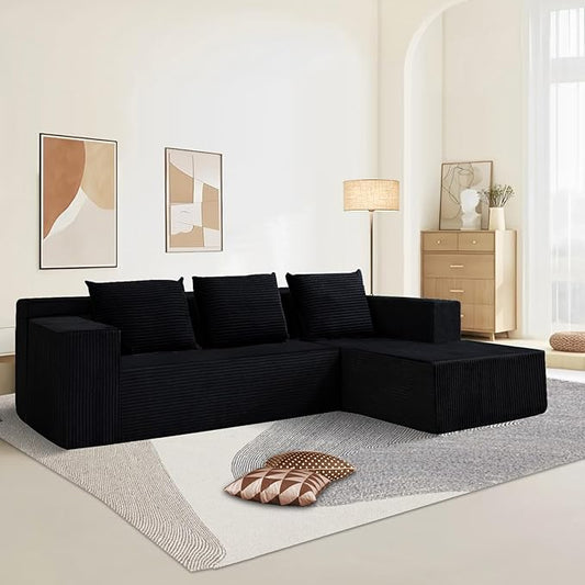 Cloud Sectional Sofa, Boneless Couch for Living Room, No Assembly Required, Deep Seat, Modern Minimalist Modular Couch, Free Combination, 103" L-Shape with Chaise, Plush Corduroy, Right