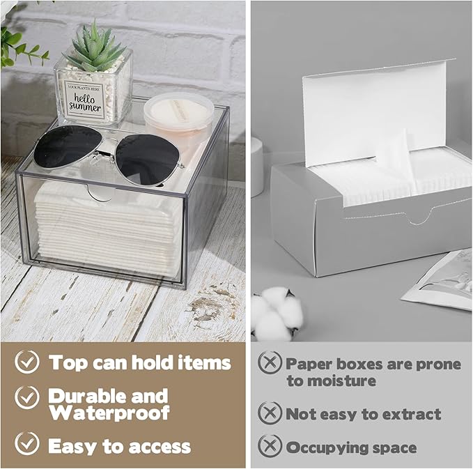 Disposable Face Towel Holder, Plastic Face Towels Storage Box with Drawer, Stackable Organizer for Clean Skin Club Face XL Towels, Towel Containers, Skincare Oragnizer for Vanity Bathroom Organization