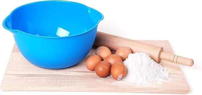 Mintra Home Mixing Bowl w/Colander (Large 4.5L, Blue) - For Washing & Draining Fruits And Vegetables - Heavy Duty Plastic for Baking, Cooking Supplies - Dishwasher Safe