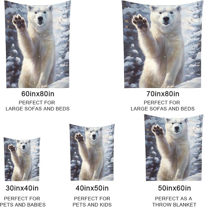 Polar Bear Paw Hello Fleece Throw Blankets Twin Size -Thick Fuzzy Warm Soft Twin Large Winter Blanket Throws for Bed 70x80 in