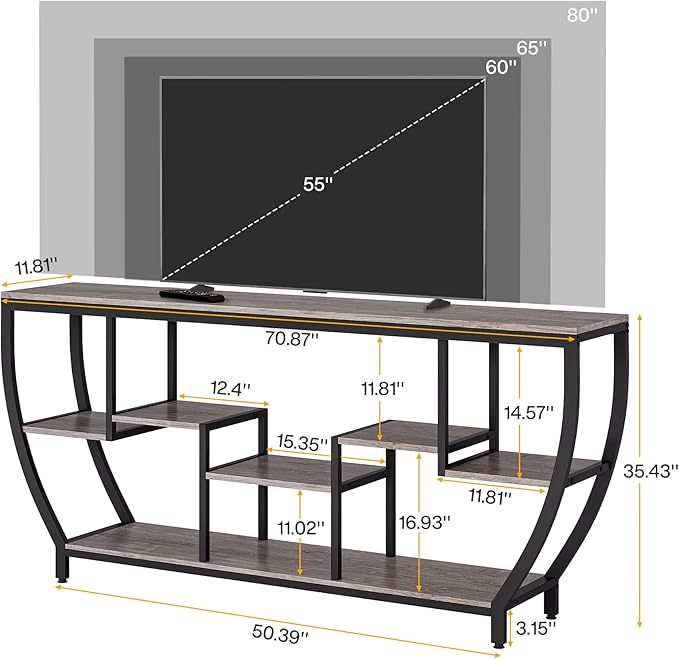 Tribesigns TV Stand for Televisions up to 80 Inches, 70.9 Inches Entertainment Center with Storage Shelves, Wood TV Media Console Table Unit for Living Room, Bedroom, Grey