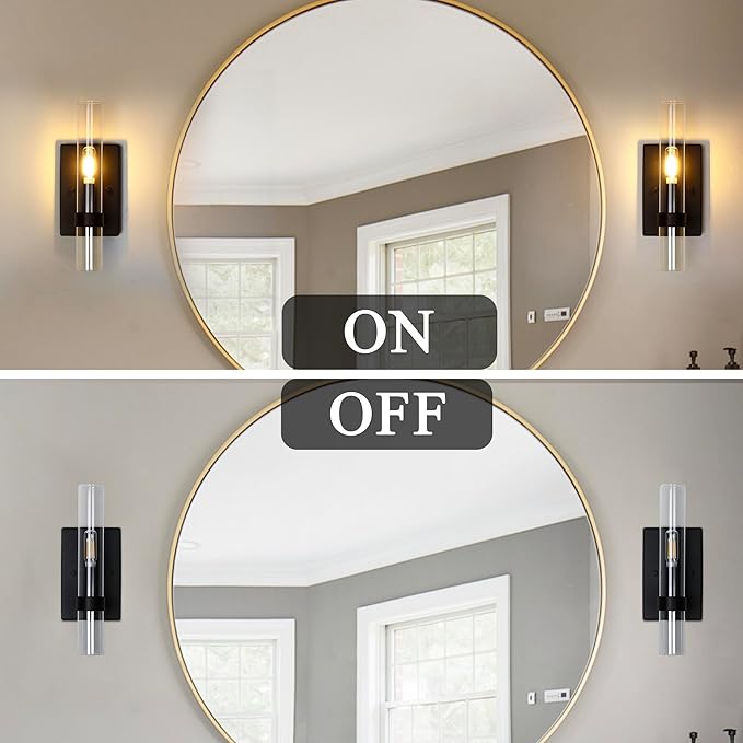 Untrammelife Black Wall Sconce, 1-Light Modern Wall Sconce with Clear Glass Shade, Dimmable Indoor Sconces Wall Lighting, Wall Mounted Lamp, Wall Lights for Bedroom Living Room, LED Bulb Included