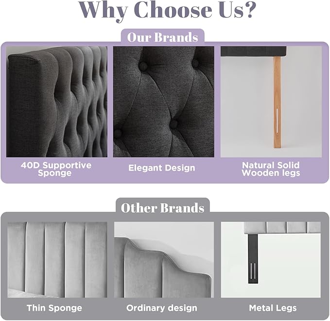 Kingfun Tufted Upholstered King Size Bed Headboard in Modern Button Design, Adjustable Solid Wood Head Board, Premium Linen Fabric Padded Headboards in Bedroom (Dark Grey)