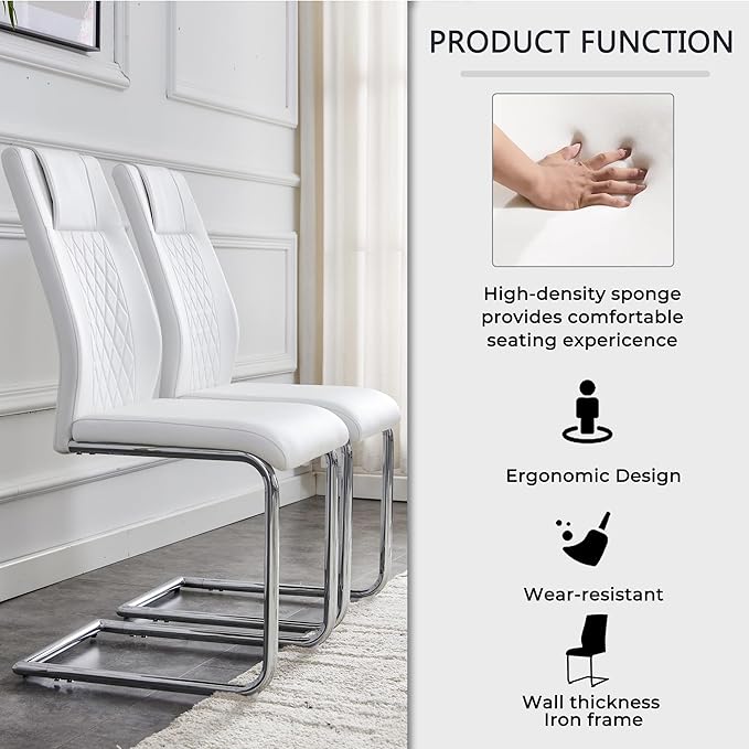 Dining Table Set for 4, Kitchen Table Chairs Set of 4, Modern Dining Room Set with 63 inch Marble Dinner Table PU Leather Upholstered Chairs for Dining Room Kitchen