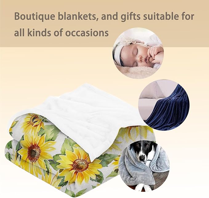 Hand Drawn Sunflower Blanket - Ultra Soft, Fluffy, Lightweight Flannel Throw Blankets for Couch, Bed, Travel, Outdoor - Cozy, Fuzzy Home Decor, for Adults Kids Women Girls 50×40 in