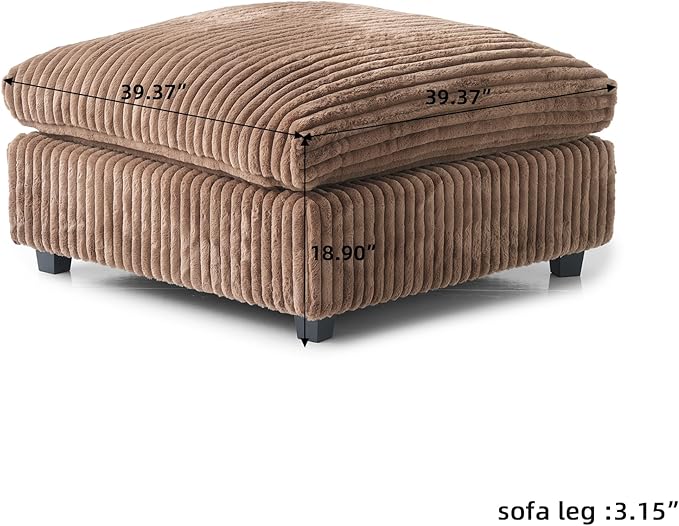JACH 39.37" Modern Comfy Ottoman for Living Room, Oversized Ottoman Footstool, Cushion Covers Removable, Minimalist Ottomans for Party Bedroom Apartment (Brown)