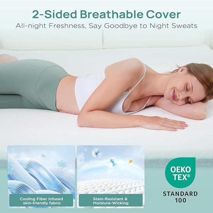 3 Inch Firm Mattress Topper Queen Size, Memory Foam Bed Topper with Soft & Firm Options for Back Pain Relief, Mattress Topper with 2-Sided Cover, Ergonomic 5-Zone Design, CertiPUR Certified