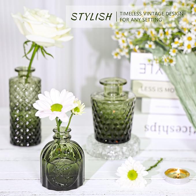 Bud Vase Set of 24, Green Bud Vases in Bulk, Small Flower Vases for Centerpieces, Mini Vintage Vase for Rustic Wedding, Home,Table Decoration