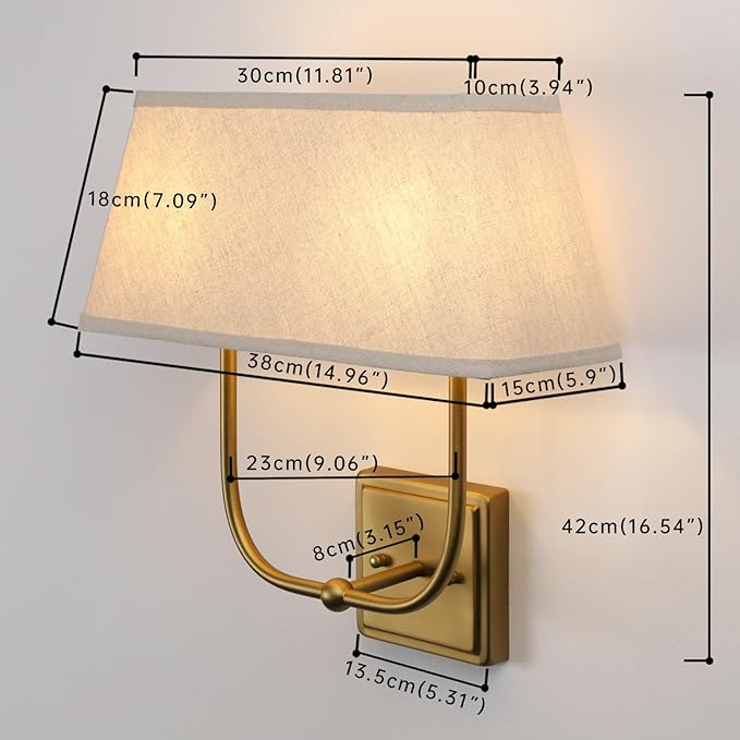 Vintage 2-Lights Wall Sconces with Linen Fabric Lampshade, Double Head Bathroom Vanity Lights Fixture in Antique Brass, Indoor Wall Lamps for Bedroom Living Room Hallway Stairway