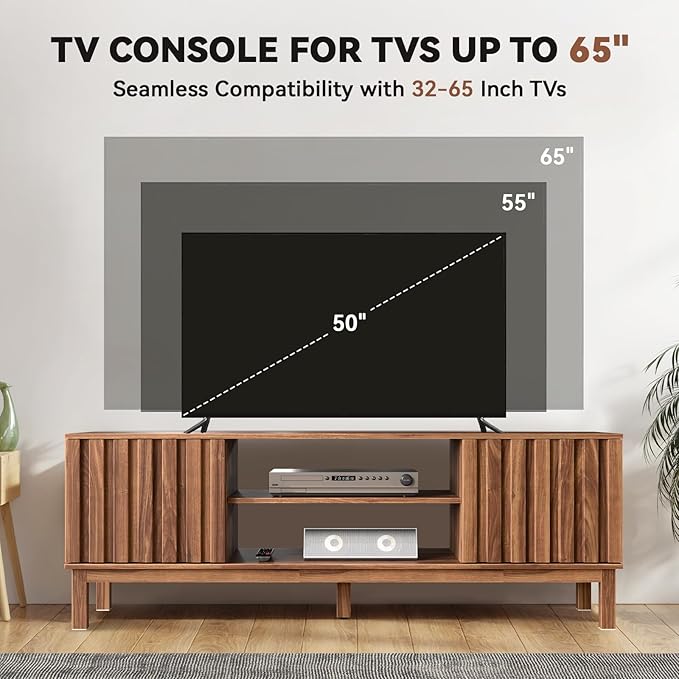 TV Stand for 32 65 inch TV, Entertainment Center with Storage Cabinet, Mid Century Modern Media Console Table for Living Room, Office