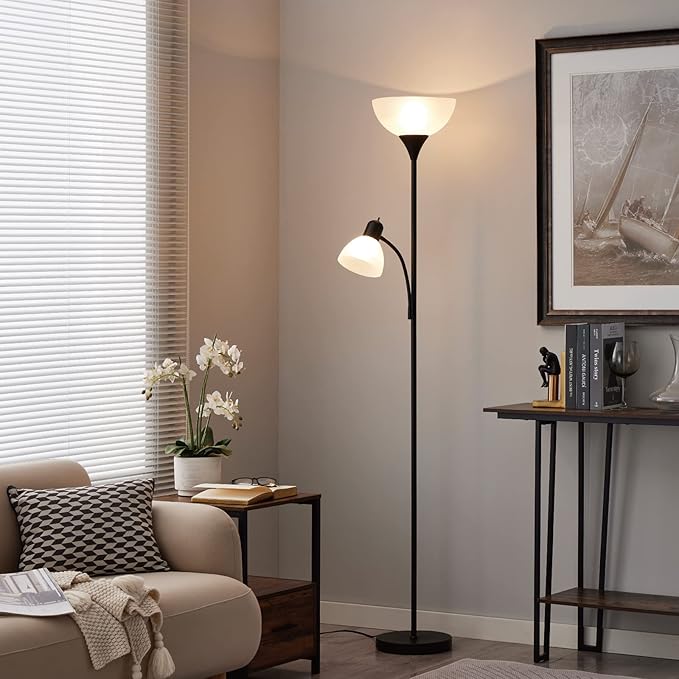 Floor Lamp with Reading Light, 68" Tall Lamp for 2 Head, Standing Lamps for Living Room, Bedroom, Corner, Office. No Bulbs