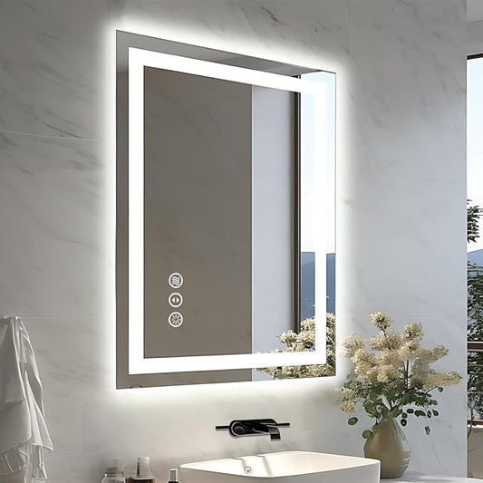 24"x32" LED Bathroom Mirrors for Wall, Front and Backlit Mirror, Anti-Fog Vanity Mirror with Lights, Stepless Dimmable Lighted Mirror, 3 Colors Smart Mirror (Horizontal/Vertical)