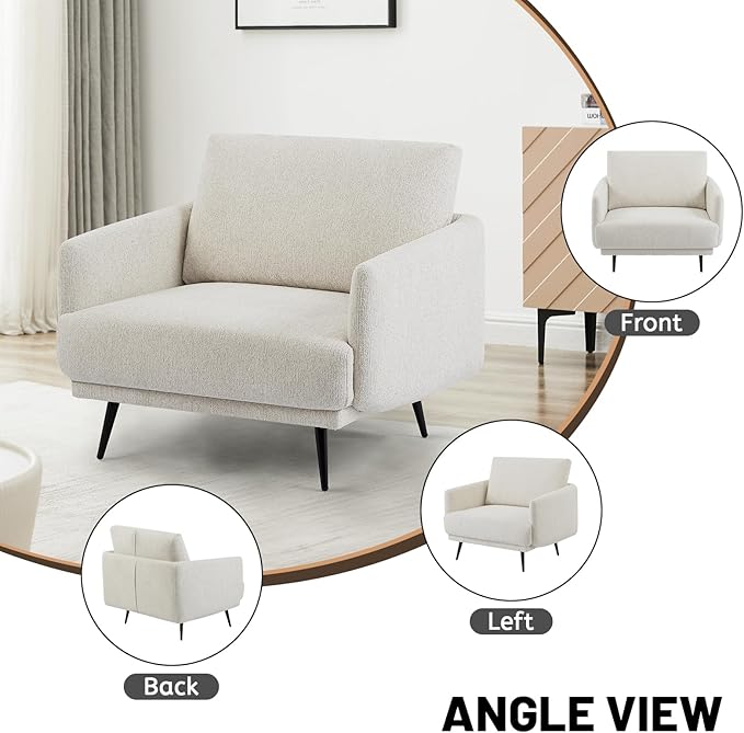 Oversized Accent Chair for Living Room Chairs Reading Arm Chair Comfy Modern Single Sofa Side Chairs with Metal Legs & Soft Cushion for Bedroom, Balcony,Waiting Room (Chenille, Oatmeal)