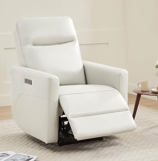 CHITA Genuine Leather Power Recliner Chair for Adults, Electric Wall Hugger Recliner for Small Spaces, Modern Living Room and RV Recliner Chair with Power Headrest & Charging Ports, Light Grey