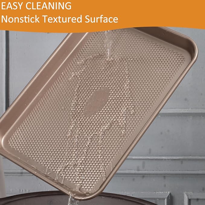 SS&CC Nonstick Baking Sheet Pan Set of 3, 0.8mm Carbon Steel Cookie Sheets for Oven - Half/Quarter/Jelly Roll Pans with Diamond Texture, PFOA-Free & Oven Safe (17.5x12, 15.5x10.2, 13.5x9.5 Inch)