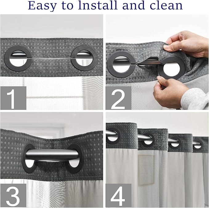 No Hooks Required Long Waffle Weave Shower Curtain with Snap in Liner-Hotel Grade Waterproof & Mesh Top Window Spa Like Bath Curtain Machine Washable Heavy Duty 71''W x 86''H Grey