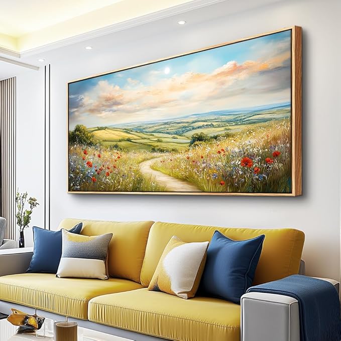 PHAOHUAXM Large Canvas Wall Decor For Living Room Wall Art For Bedroom Pastoral Mountain Path Landscape Painting Wood Frame Farmhouse Dining Room Office Home Decor Stretched Aesthetics 30"X60"