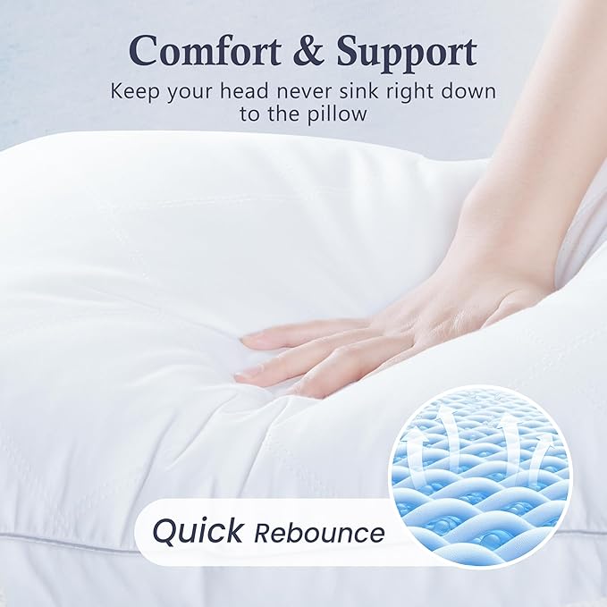 puredown® Goose Feathers and Down Pillows - Made in USA, Pillows King Size Set of 2, Hotel Pillow with 100% Cotton Cover, Luxury Gusseted Bed Pillows for Sleeping