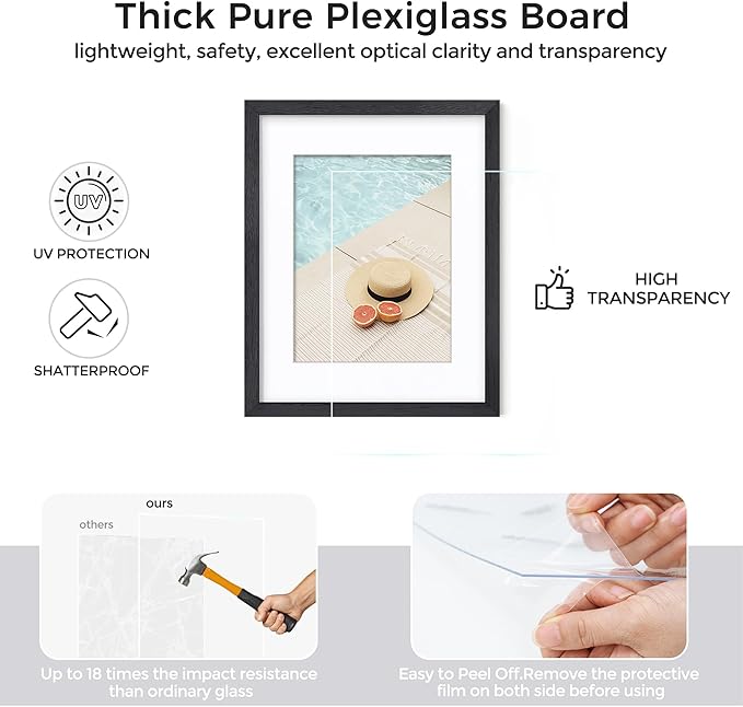 Axeman Solid Oak Black Photo Frame - 5x7 Picture Frame With Mat For 4x6 - Hanging Hardware Included