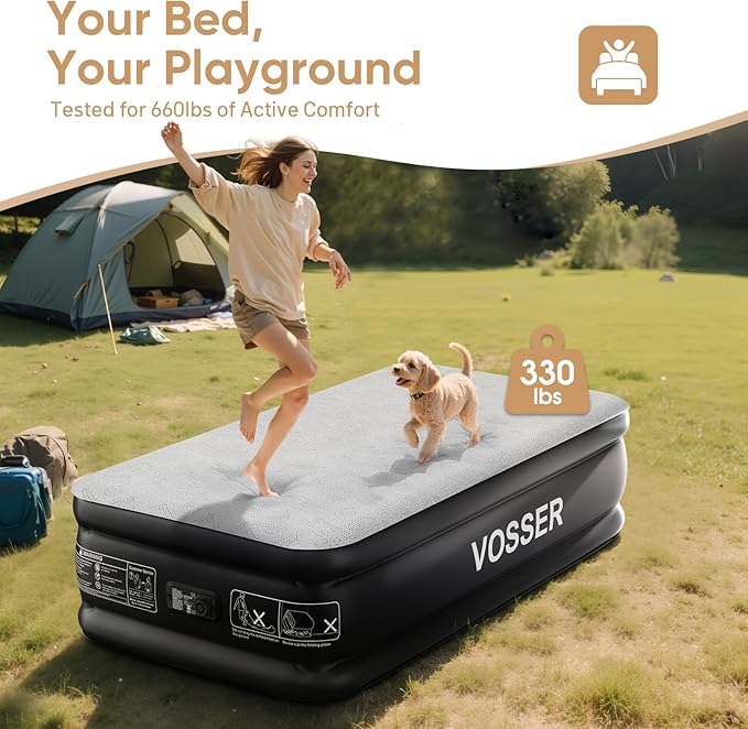 Twin Air Mattress with Built-in Pump,18'' Foam Topper Blow Up Mattress,Luxury Inflatable Mattress 2 Mins Self-Inflation/Deflation - Breathable and Flatness-Free for Camping, Home & Guests