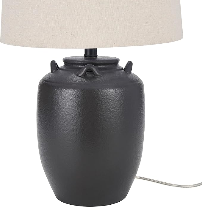Nourison Home 24" Black Farmhouse Ceramic Pottery Jug Table Lamp for Bedside Table, Living Room, Office, Entryway