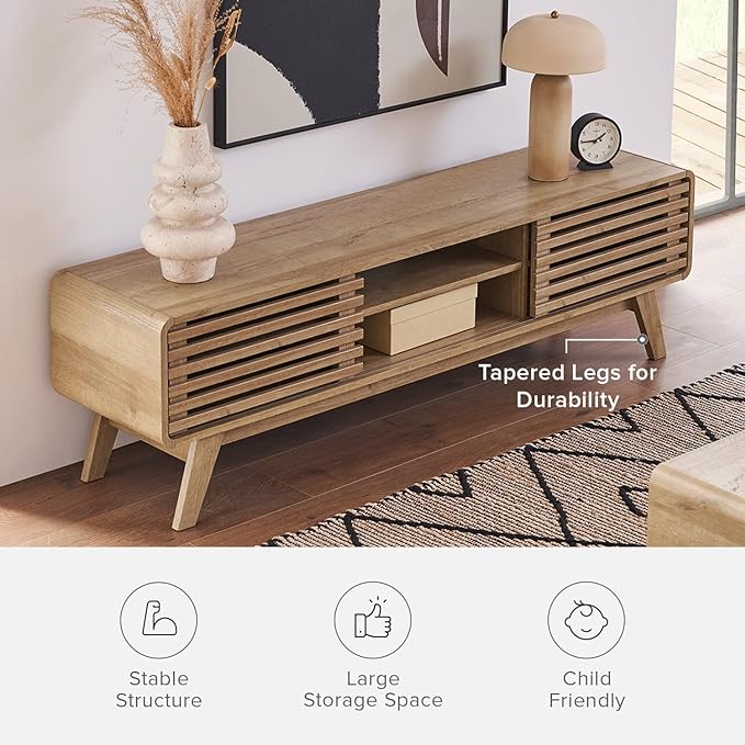 mopio Ensley TV Stand, Mid Century Modern for 55/60/65 inch TV, Farmhouse TV Stand, Entertainment Center with Storage, TV and Media Console for Living Room (Oak, 59")
